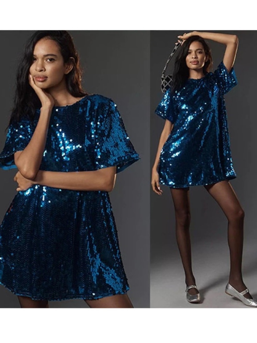 Anthropologie Maeve The Emmy Sequin Swing Mini Dress blue sz S petite